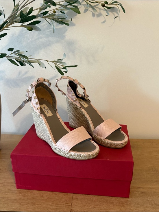 Valentino Shoes - Valentino Blush Pink Rockstud Espadrille Wedge Sandals